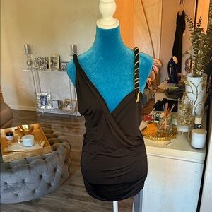 Black One-Shoulder Dress with Gold Strap